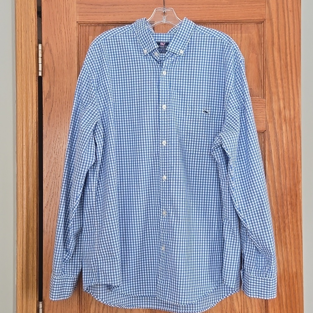 Vineyard Vines Classic Fit Tucker Shirt Blue White Casual Button Down XL